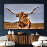 18594-SEG-FC-51X34_Oversize_Oversize-Texas Longhorn Bull Wall Art – Rustic Western Cattle Canvas Print, Country Farmhouse Decor for Living Room, Office or Cabin
