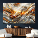Lines1-MGV-CV-36X24-Abstract Metallic Wall Art – Silver and Gold Wave Canvas Print with Sparkling Accents, Modern Luxury Decor for Living Room, Office