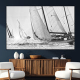 Boat-1-SEG-FC-51X34_Oversize_Oversize-Sailboat Racing Wall Art – Nautical Black and White Canvas Print, Ocean Adventure Decor for Office, Living Room or Bedroom