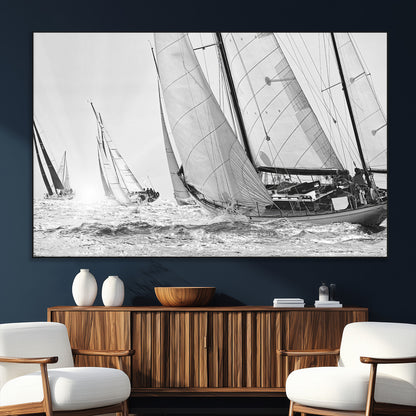 Boat-1-SEG-FC-51X34_Oversize_Oversize-Sailboat Racing Wall Art – Nautical Black and White Canvas Print, Ocean Adventure Decor for Office, Living Room or Bedroom