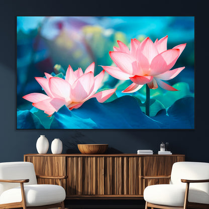 32559-SEG-FC-51X34_Oversize_Oversize-Lotus Flower Wall Art – Pink Water Lily Canvas Print, Tranquil Nature Decor for Living Room, Bedroom or Meditation Space