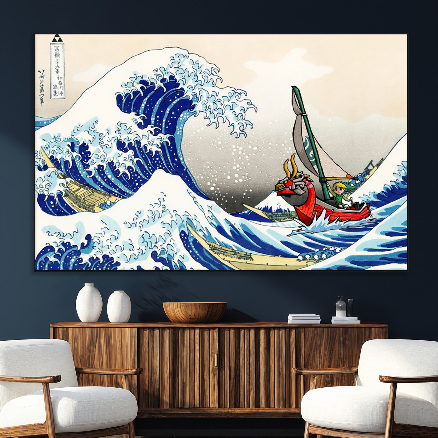 19450-SEG-FC-51X34_Oversize_Oversize-Great Wave Adventure Wall Art – Japanese Style Ocean Canvas Print, Fantasy Sailing Decor for Living Room, Bedroom or Office