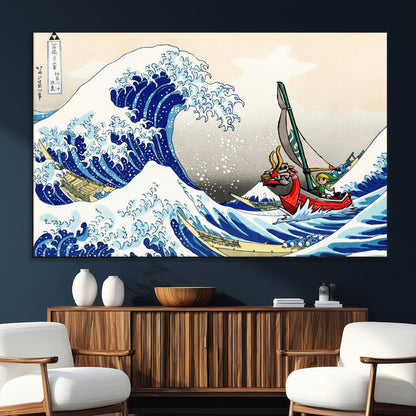 19450-SEG-FC-51X34_Oversize_Oversize-Great Wave Adventure Wall Art – Japanese Style Ocean Canvas Print, Fantasy Sailing Decor for Living Room, Bedroom or Office