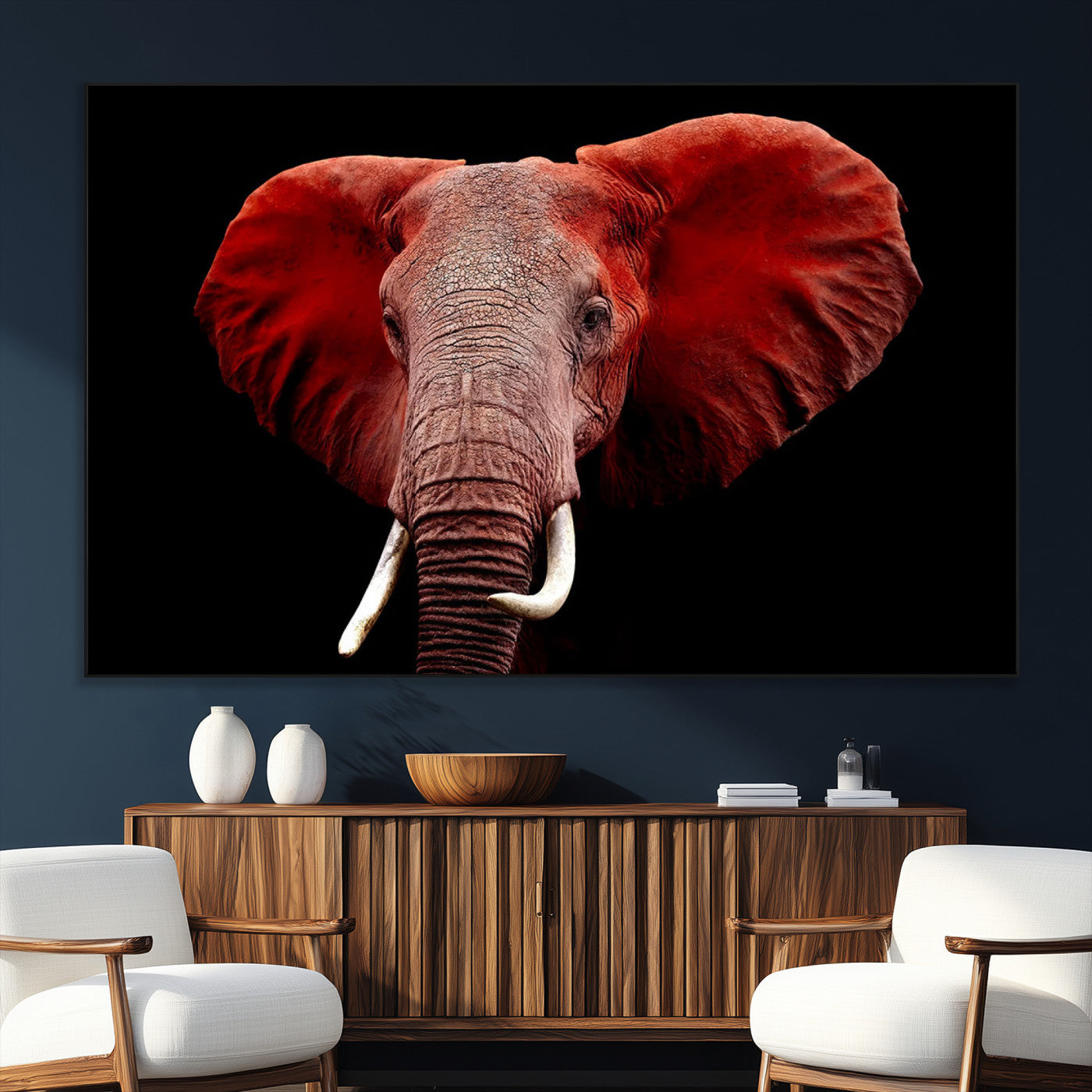 14788-SEG-FC-51X34_Oversize_Oversize-Red Elephant Wall Art – Bold Wildlife Canvas Print, African Safari Animal Decor for Living Room, Bedroom or Office