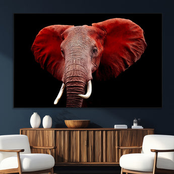 14788-SEG-FC-51X34_Oversize_Oversize-Red Elephant Wall Art – Bold Wildlife Canvas Print, African Safari Animal Decor for Living Room, Bedroom or Office