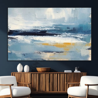 19746-MGV-CV-36X24-Abstract Ocean Wall Art – Modern Coastal Canvas Print with Blue, White and Gold Textures, Contemporary Seascape Painting for