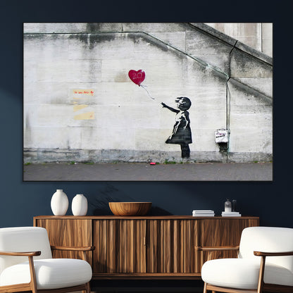 50559-SEG-FC-51X34_Oversize_Oversize-Banksy Girl with Balloon Wall Art – Famous Street Graffiti Canvas Print, Modern Urban Artwork for Living Room, Bedroom or Office