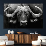 75273-SEG-FC-51X34_Oversize_Oversize-Buffalo Wall Art – Black and White African Buffalo Canvas Print, Rustic Wildlife Animal Artwork for Farmhouse, Living Room,