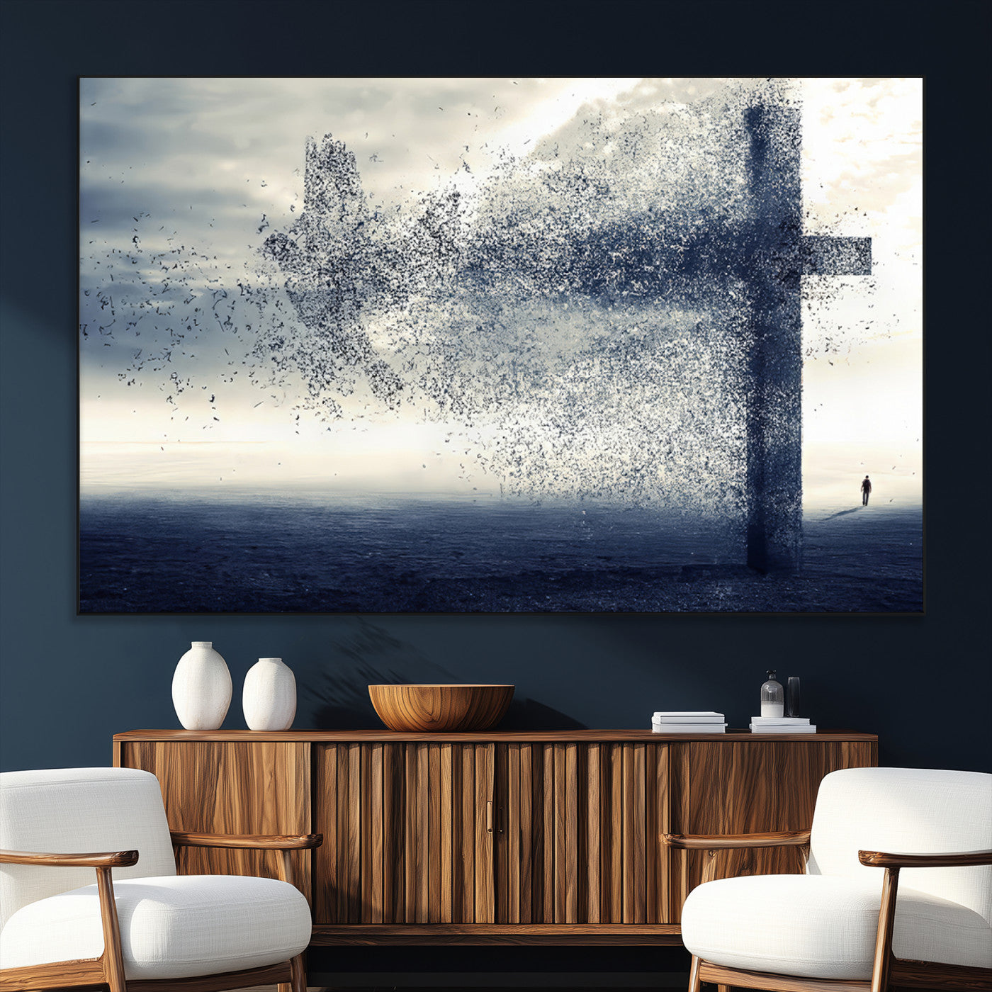 55718-MGV-CV-36X24-Surreal Cross Wall Art – Spiritual Faith Canvas Print, Abstract Christian Artwork with Modern Religious Symbol for Living Room,