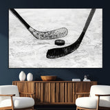 82900-SEG-FC-51X34_Oversize_Oversize-Hockey Wall Art – Black and White Canvas Print Ice Rink Sticks Puck Sports Photography, Modern Decor for Game Room, Man Cave,