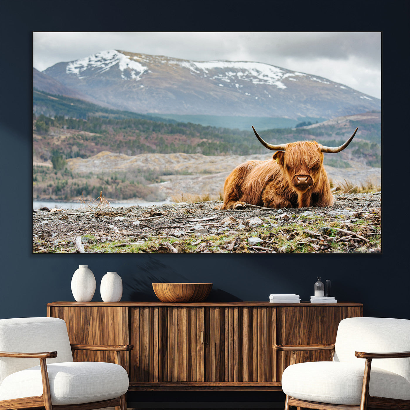 80252-MGV-CV-36X24-Scottish Cow Wall Art Canvas Print, Framed Highland Cow Art Picture Print, Highland Cattle Perfect Rustic Farmhouse Decor Artwork