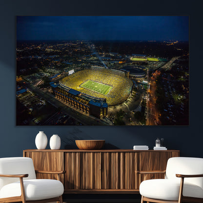 33588-MGV-CV-36X24-Football Stadium Wall Art – Aerial Night Game Canvas Print Packed Field City Lights, Sports Photography Decor for Game Room, Man