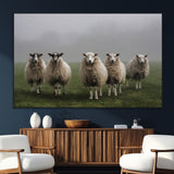 87339-MGV-CV-36X24-Sheep Wall Art – Rustic Farmhouse Canvas Print Flock Standing Misty Field Countryside Photography, Country Animal Decor for Living