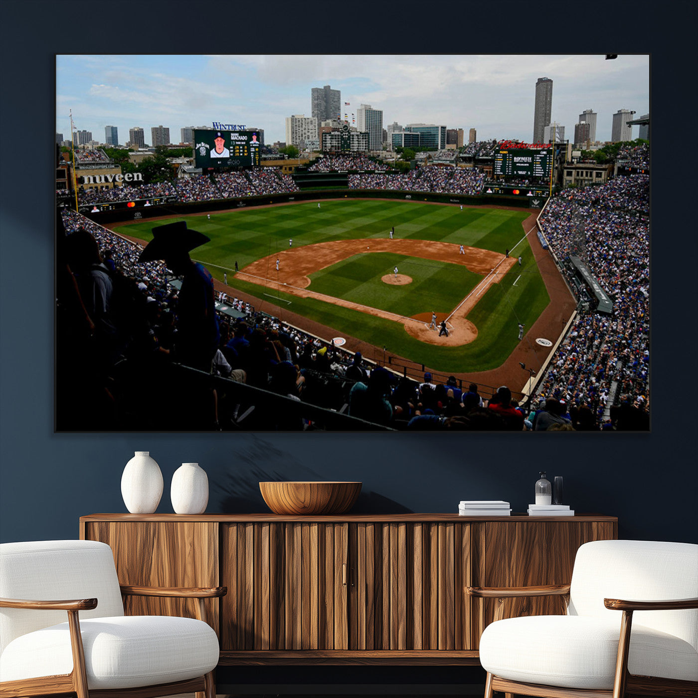 34859-MGV-CV-36X24-Wrigley Field Wall Art Canvas Print, Framed Chicago Cubs Stadium Art Picture Print, Wrigley Stadium Field Perfect Sport Room Decor