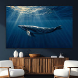 18052-MGV-CV-36X24-Whale Wall Art – Majestic Ocean Canvas Print Marine Life Underwater Sunlight Scene, Nautical Coastal Decor for Living Room,