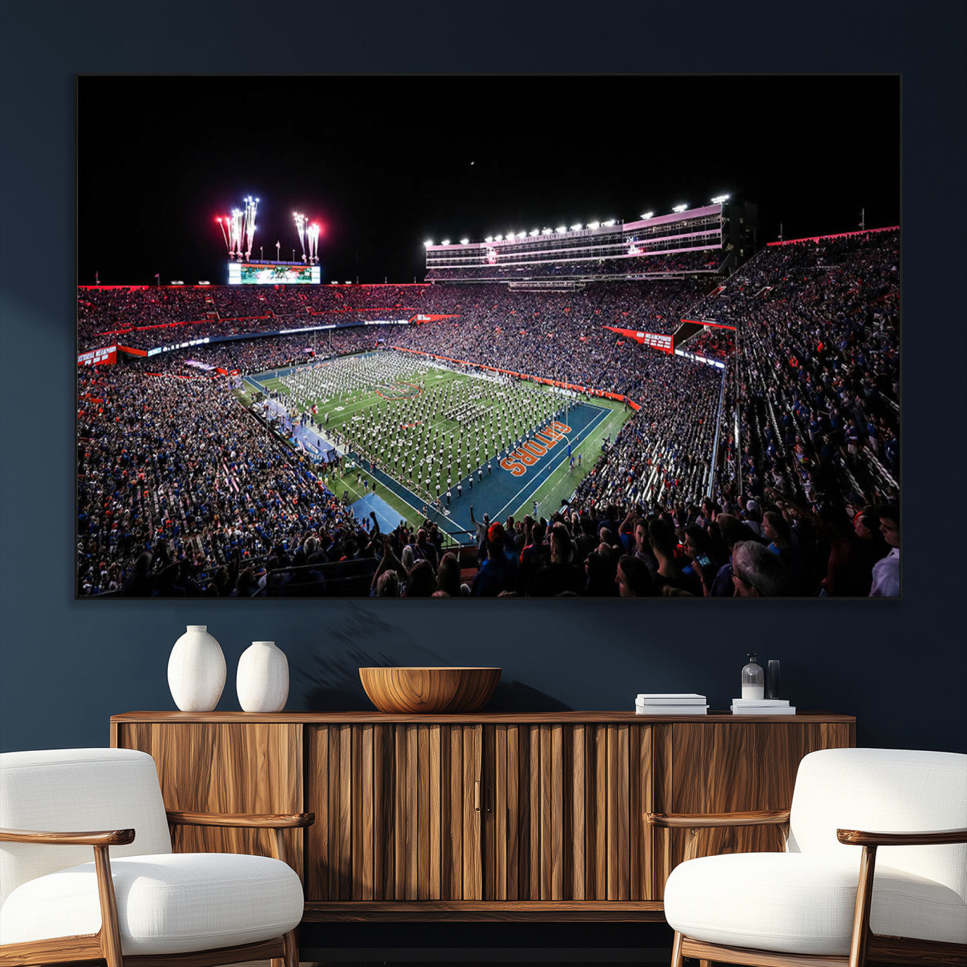 46899-MGV-CV-36X24-Ben Hill Griffin Stadium Wall Art Canvas Print, Framed Football Stadium Art Picture Print, Florida Football Stadium Perfect Sport