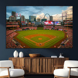 91908-MGV-CV-36X24-Baseball Stadium Wall Art – Canvas Print Game Day Field City Skyline Iconic Arch Scene Sports Photography, Decor for Game Room,