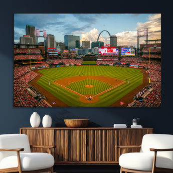 91908-MGV-CV-36X24-Baseball Stadium Wall Art – Canvas Print Game Day Field City Skyline Iconic Arch Scene Sports Photography, Decor for Game Room,