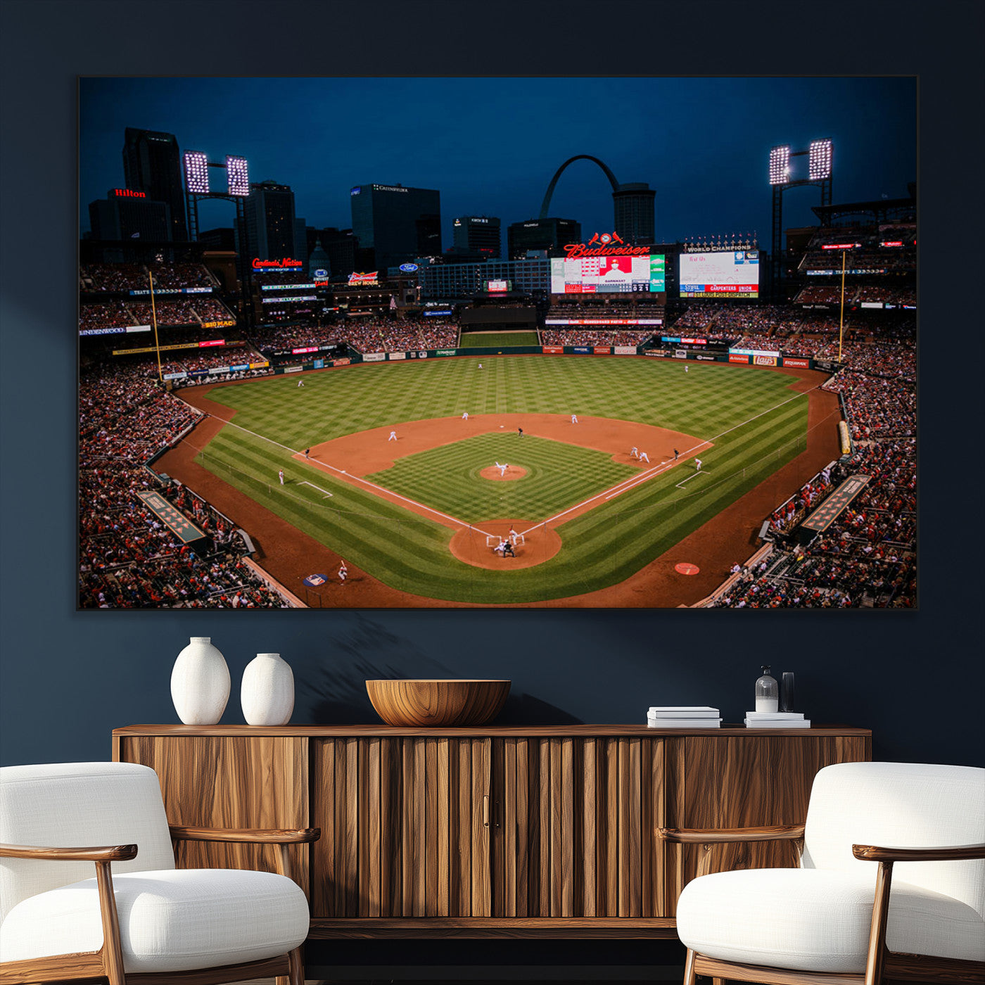 38612-MGV-CV-36X24-Busch Stadium Wall Art Canvas Print, Framed Missouri Stadium Art Picture Print, Busch Stadium Field Perfect Sports Room Decor