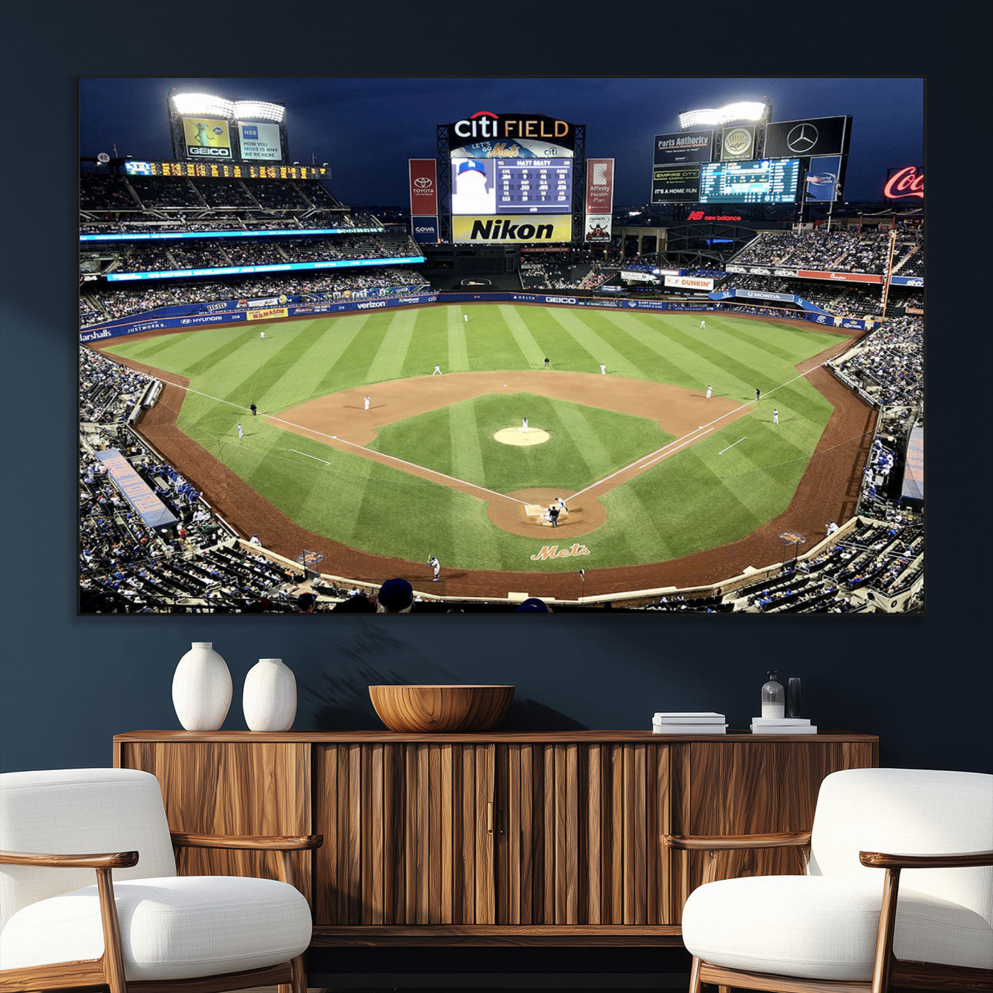 87666-MGV-CV-36X24-City Field Stadium Wall Art Canvas Print, Framed New York Stadium Art Picture Print, Citi Field Stadium Perfect Sport Room Decor
