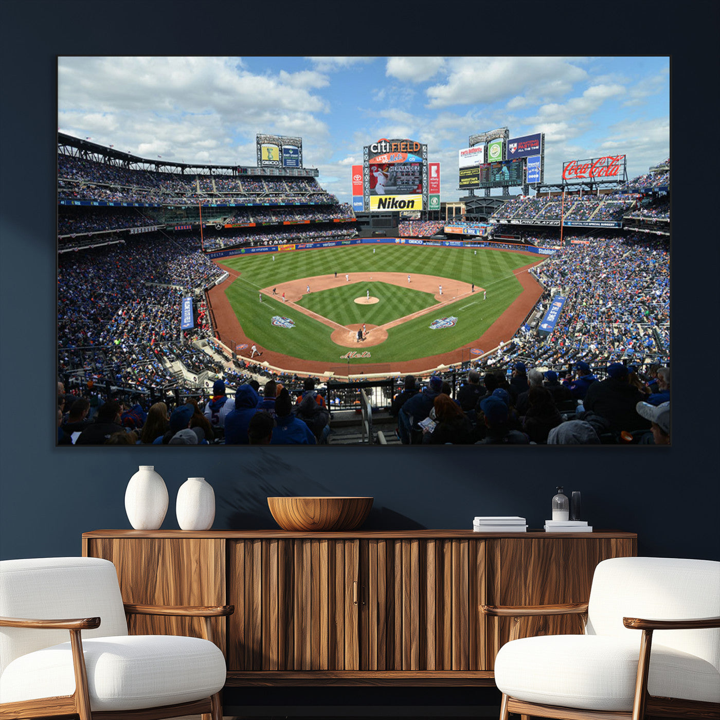 22910-MGV-CV-36X24-City Field Stadium Wall Art Canvas Print, Framed New York Stadium Art Picture Print, City Field Perfect Sport Room Decor Artwork