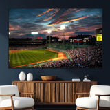 66781-SEG-FC-51X34_Oversize_Oversize-Baseball Stadium Wall Art – Canvas Print Evening Game Field Packed Crowd Sunset Sky Sports Photography, Dynamic Decor for Game