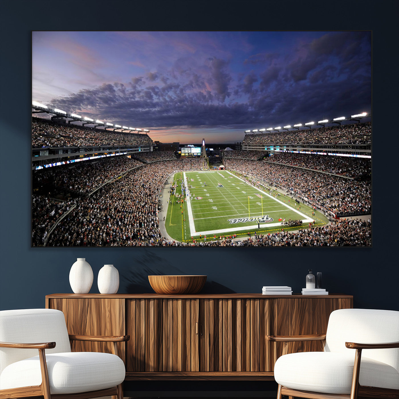 52712-SEG-FC-51X34_Oversize_Oversize-Gillette Stadium Field Wall Art Canvas Print, Framed Massachusetts Stadium Art Picture Print, Gillette Stadium Perfect Sport Room
