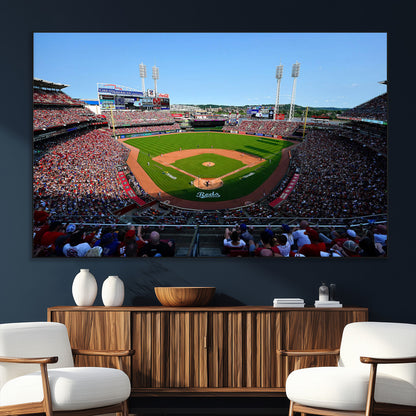 90998-SEG-FC-51X34_Oversize_Oversize-Baseball Stadium Wall Art – Canvas Print Day Game Field Packed Crowd Bright Blue Sky Sports Photography, Classic Decor for Game