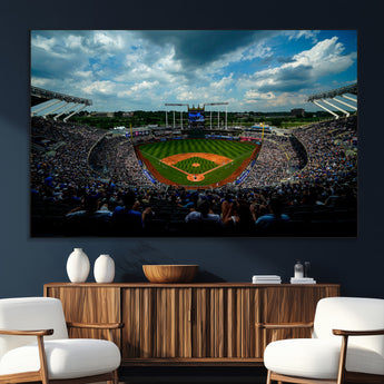 37127-MGV-CV-36X24-Kauffman Stadium Wall Art Canvas Print, Framed Kansas City Royals Field Art Picture Print, Baseball Stadium Perfect Sport Room