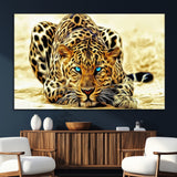 45281-MGV-CV-36X24-Blue Eye Leopard Wall Art Canvas Print, Framed Leopard Painting Art Picture Print, Big Cat Perfect Safari Wildlife Decor Artwork