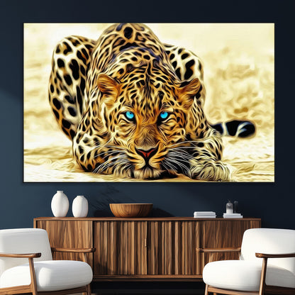 45281-MGV-CV-36X24-Blue Eye Leopard Wall Art Canvas Print, Framed Leopard Painting Art Picture Print, Big Cat Perfect Safari Wildlife Decor Artwork