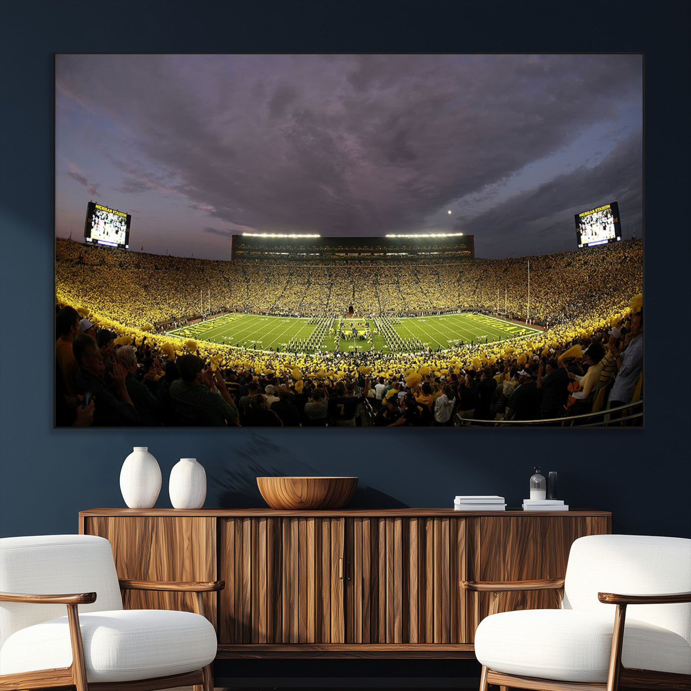 72404-MGV-CV-36X24-Michigan Wolverine Stadium Wall Art Canvas Print, Framed Michigan Stadium Art Picture Print, Football Stadium Perfect Sport Room