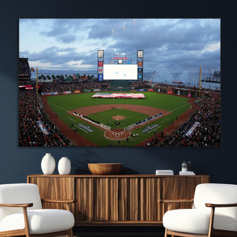 44631-MGV-CV-36X24-Oracle Park Stadium Wall Art Canvas Print, Framed San Francisco Giants Art Picture Print, Giants Stadium Field Perfect Sports Room
