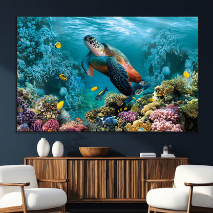 38661-MGV-CV-36X24-Sea Turtle Wall Art Canvas Print, Framed Ocean Wildlife Art Picture Print, Turtle Perfect Coastal Nature Decor Artwork