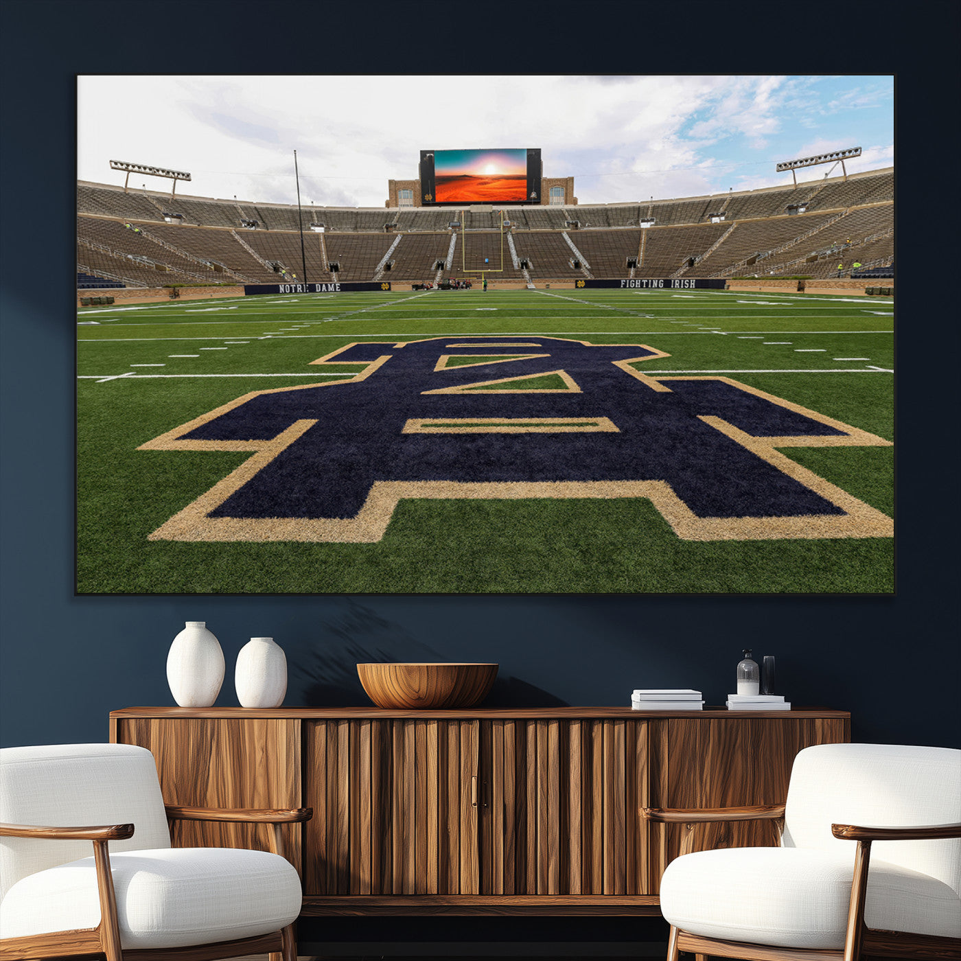 52835-SEG-FC-51X34_Oversize_Oversize-Notre Dame Stadium Wall Art Canvas Print, Framed Indiana Stadium Art Picture Print, Notre Dame Field Perfect Sport Room Decor