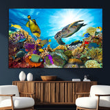 44772-SEG-FC-51X34_Oversize_Oversize-Underwater Sea Turtle Wall Art – Vibrant Coral Reef and Tropical Fish Canvas Print, Ocean Marine Life Decor for Living Room,