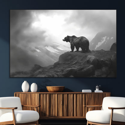 49504-SEG-FC-51X34_Oversize_Oversize-Black and White Grizzly Bear Wall Art – Wilderness Wildlife Painting, Rustic Mountain Cabin Decor, Monochrome Animal Print for