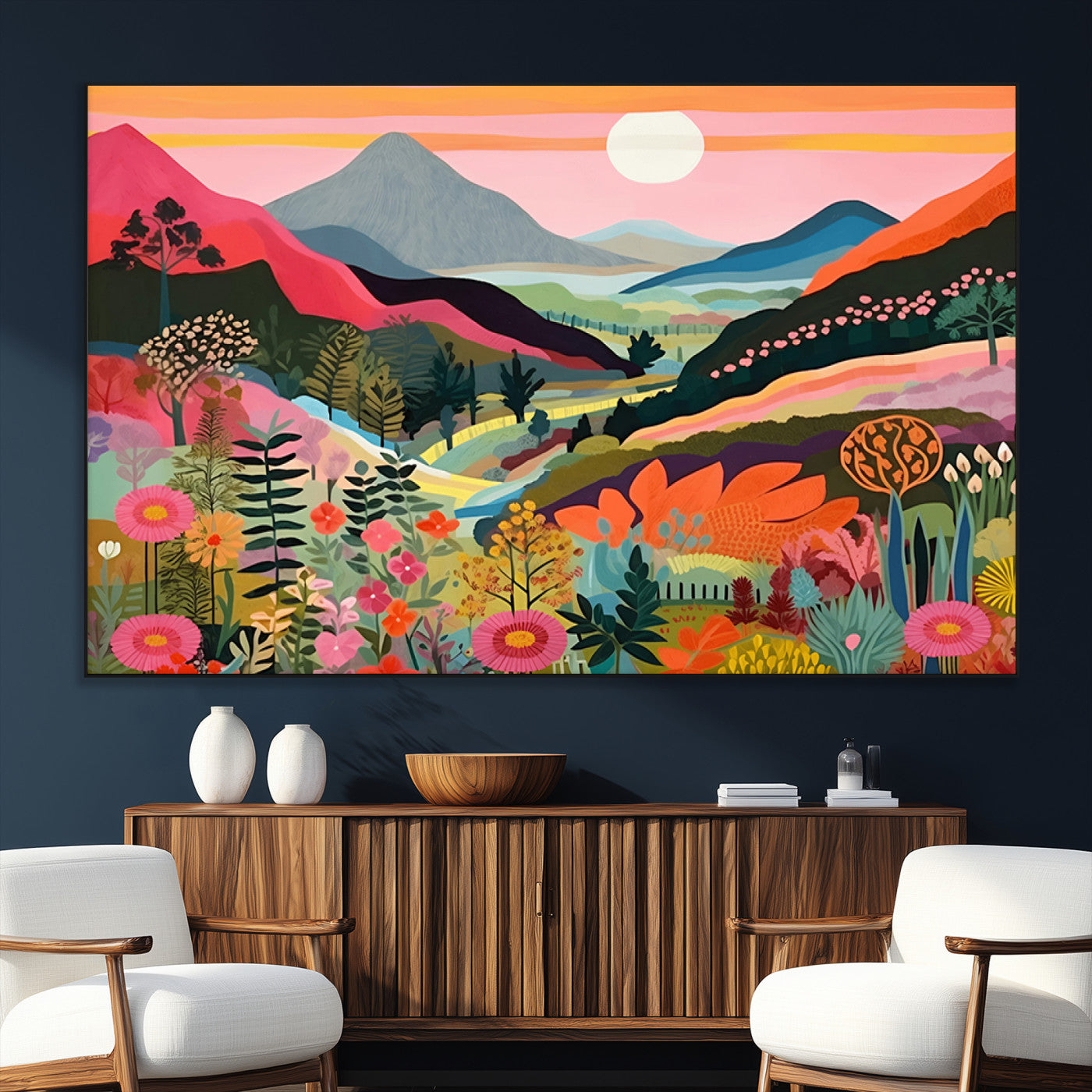61376-SEG-FC-51X34_Oversize_Oversize-Floral Valley Wall Art – Panoramic Mountain Landscape Canvas Print, Vibrant Nature Decor for Living Room, Office, or Bedroom