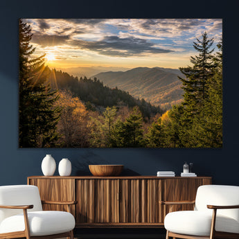 73692479-SEG-FC-51X34_Oversize_Oversize-Smoky Mountains Wall Art Canvas Print, Framed Forest Mountain Art Picture Print, Spring Mountain Perfect Spring Style Decor