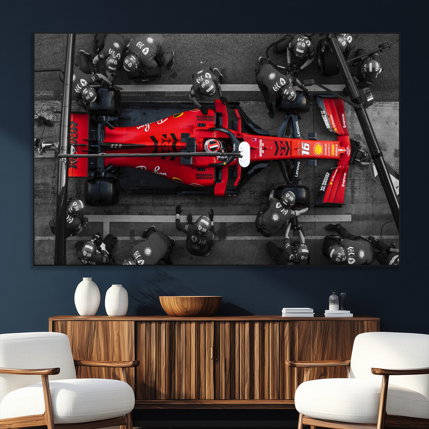 99356-SEG-FC-51X34_Oversize_Oversize-Ferrari Pit Stop Wall Art – Formula 1 Racing Car Canvas Print, Red Speed Machine Motorsport Decor for Office, Garage, Man Cave or