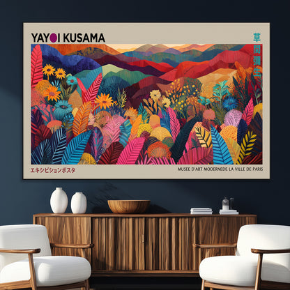 70959-SEG-FC-51X34_Oversize_Oversize-Yayoi Kusama Inspired Wall Art – Bold Floral Landscape Canvas Print, Vibrant Modern Abstract Poster for Living Room, Bedroom, or