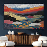 32131-SEG-FC-51X34_Oversize_Oversize-Japanese Mount Fuji Wall Art – Abstract Landscape Canvas Print with Swirling Sky & River, Modern Minimalist Asian Inspired Poster