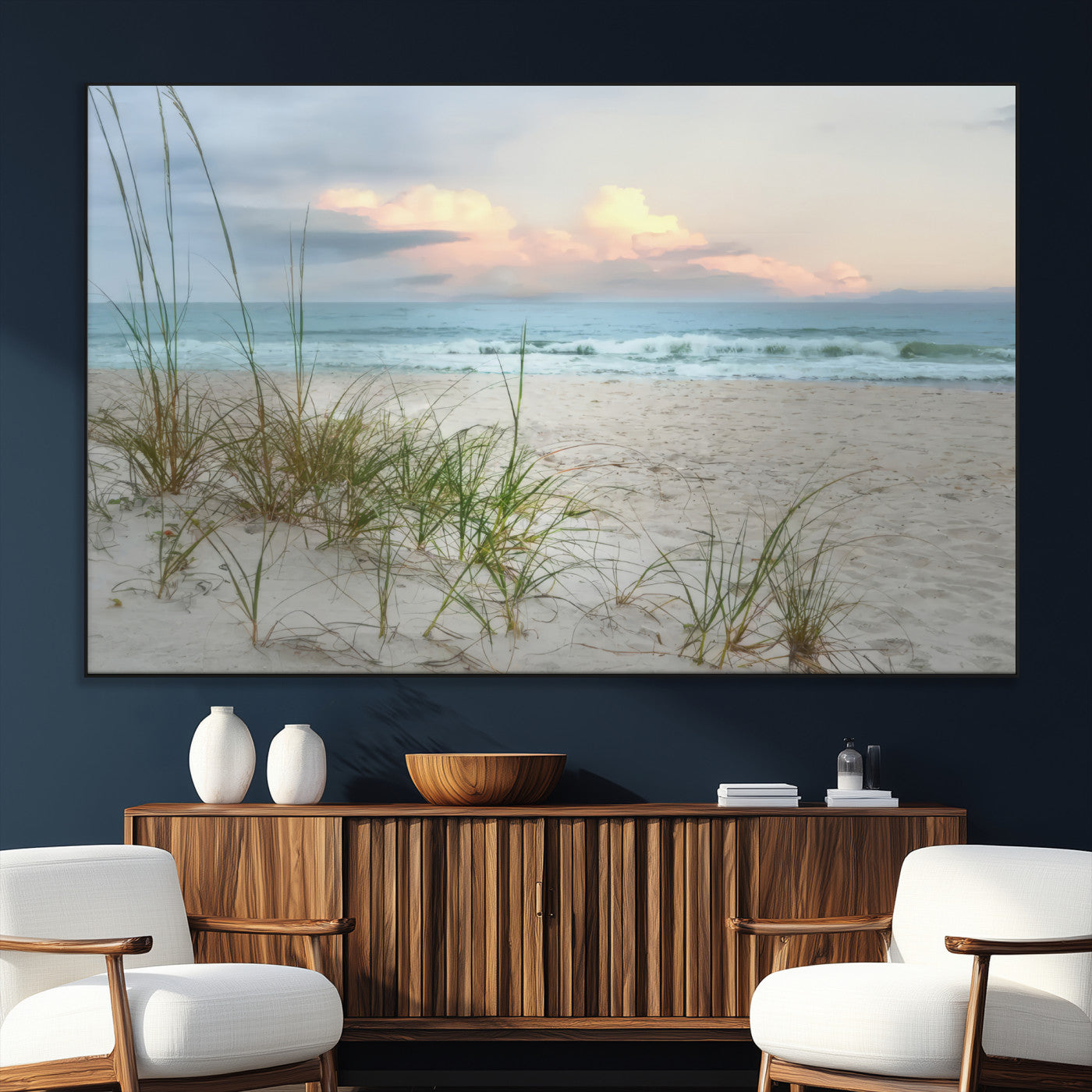 Test1001-SEG-FC-51X34_Oversize_Oversize-Coastal Beach Wall Art – Panoramic Ocean Waves and Sandy Dunes Canvas Print, Serene Seascape with Sea Oats for Relaxing Home or