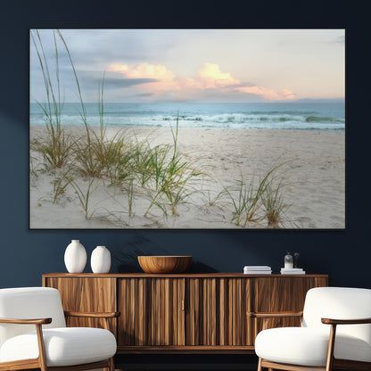 Test1001-SEG-FC-51X34_Oversize_Oversize-Coastal Beach Wall Art – Panoramic Ocean Waves and Sandy Dunes Canvas Print, Serene Seascape with Sea Oats for Relaxing Home or