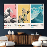Katsushika-SEG-FC-51X34_Oversize_Oversize-Katsushika Hokusai Wall Art Set – The Great Wave, Hydrangea and Swallow, Fine Wind Canvas Prints, Japanese Ukiyo e Style Home and