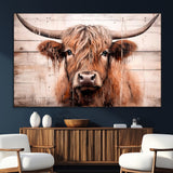 93730-SEG-FC-51X34_Oversize_Oversize-Scottish Cow Wall Art Canvas Print, Framed Longhorn Cow Art Picture Print, Highland Cattle Perfect Rustic Farmhouse Decor Artwork