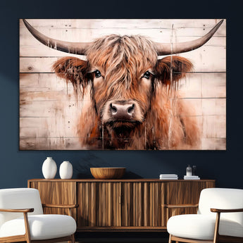 93730-SEG-FC-51X34_Oversize_Oversize-Scottish Cow Wall Art Canvas Print, Framed Longhorn Cow Art Picture Print, Highland Cattle Perfect Rustic Farmhouse Decor Artwork