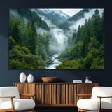 69453-SEG-FC-51X34_Oversize_Oversize-Mountain Forest Wall Art – Misty River and Evergreen Landscape Canvas Print, Nature Photography Poster for Living Room, Bedroom,