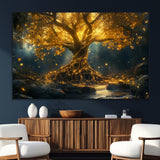 92739-SEG-FC-51X34_Oversize_Oversize-Glowing Tree Wall Art – Enchanted Golden Forest Canvas Print, Mystical Illuminated Nature Painting Poster for Living Room,