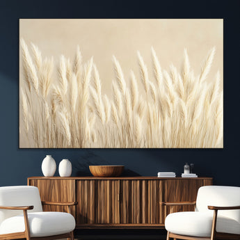 81444-MGV-CV-36X24-Pampas Grass Wall Art Canvas Print, Framed Beige Pampas Grass Art Picture Print, Minimalist Beige Perfect Minimalist Nature Decor